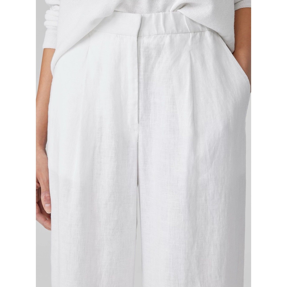 Eileen Fisher Womens XL Organic Linen Trouser Pant Wide Leg White Beach Relaxed - Picture 2 of 7